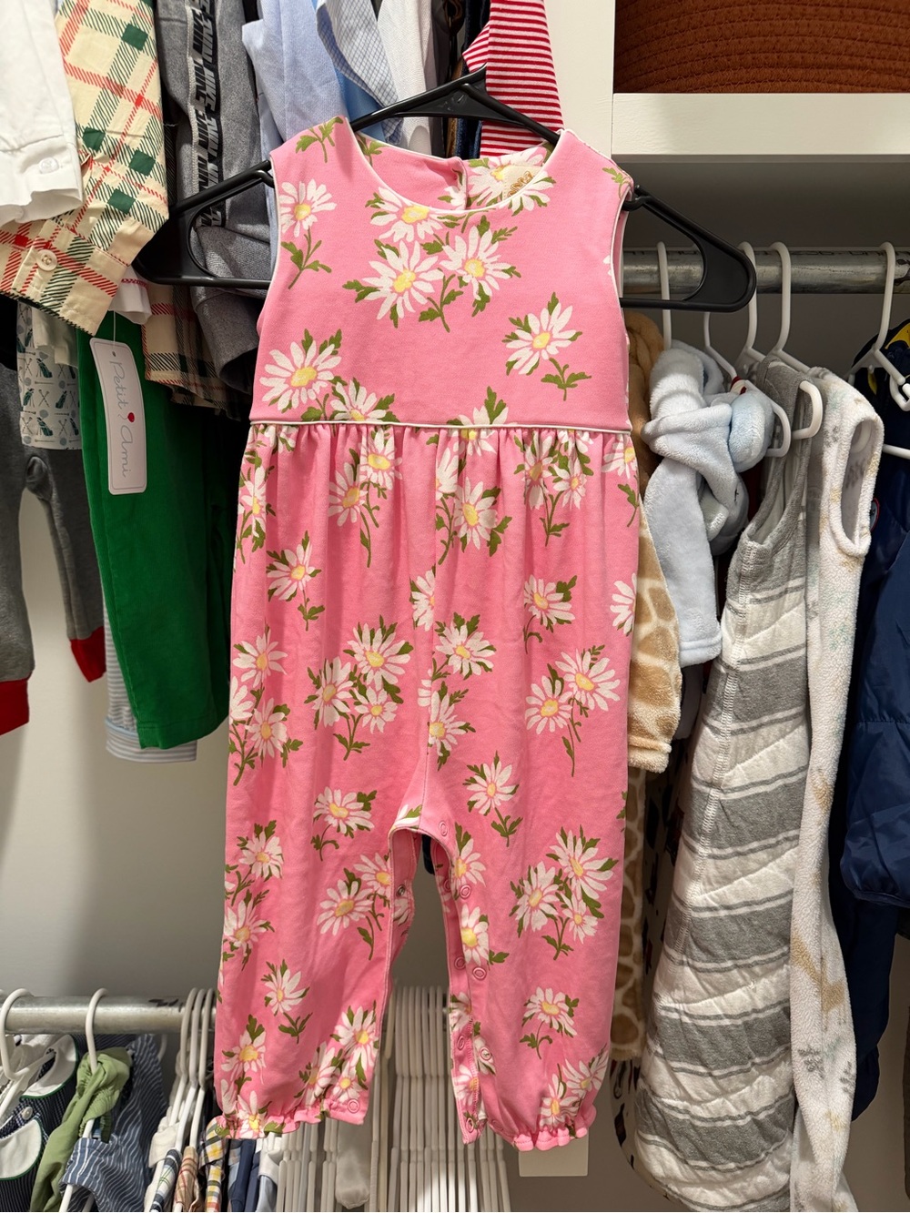 The Beaufort Bonnet Company Pink Daisy Sleeveless Romper